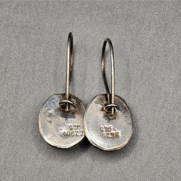 SEZGIN Sterling Silver Drop Earrings 1" Blue Cat’s Eye Signed 925 Oval 4.35g - Picture 4 of 12